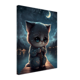 Kawaii Kitten under the Moon Canvas Print - WallLumi Canvases