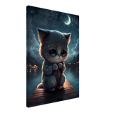 Kawaii Kitten under the Moon Canvas Print - WallLumi Canvases