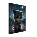 Kawaii Kitten under the Moon Canvas Print - WallLumi Canvases