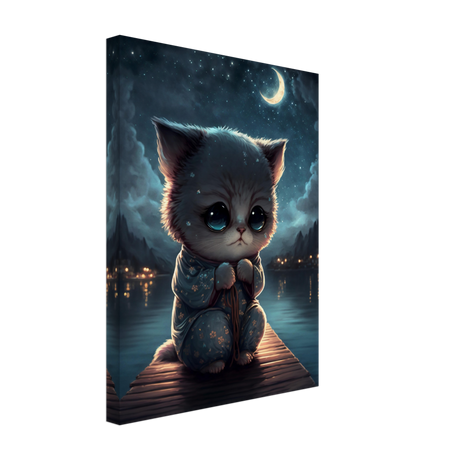 Kawaii Kitten under the Moon Canvas Print - WallLumi Canvases